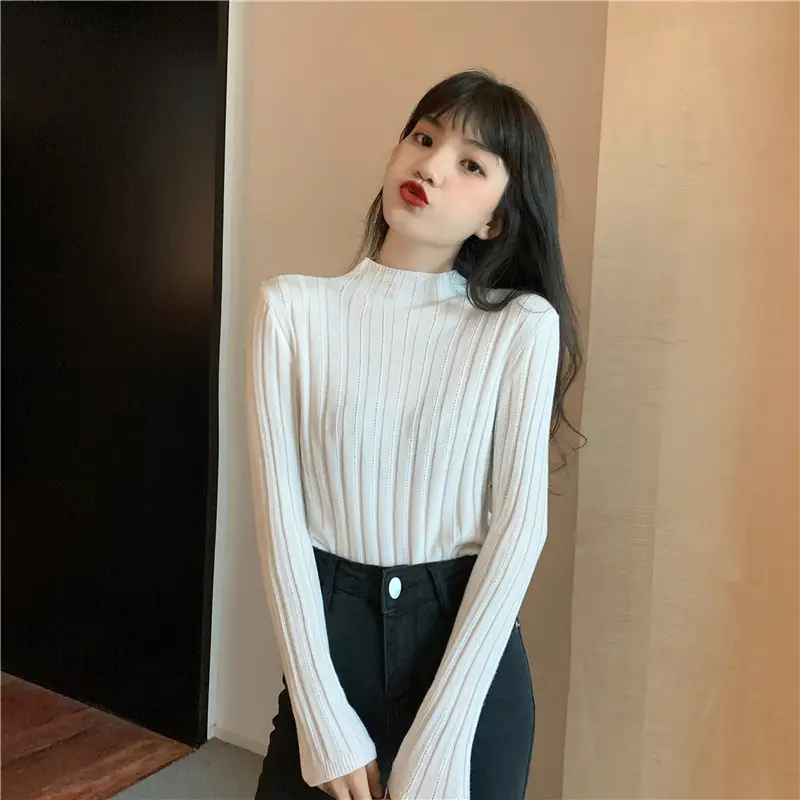 Pink Ribbed Long Sleeve Turtleneck Sweater — feature 54
