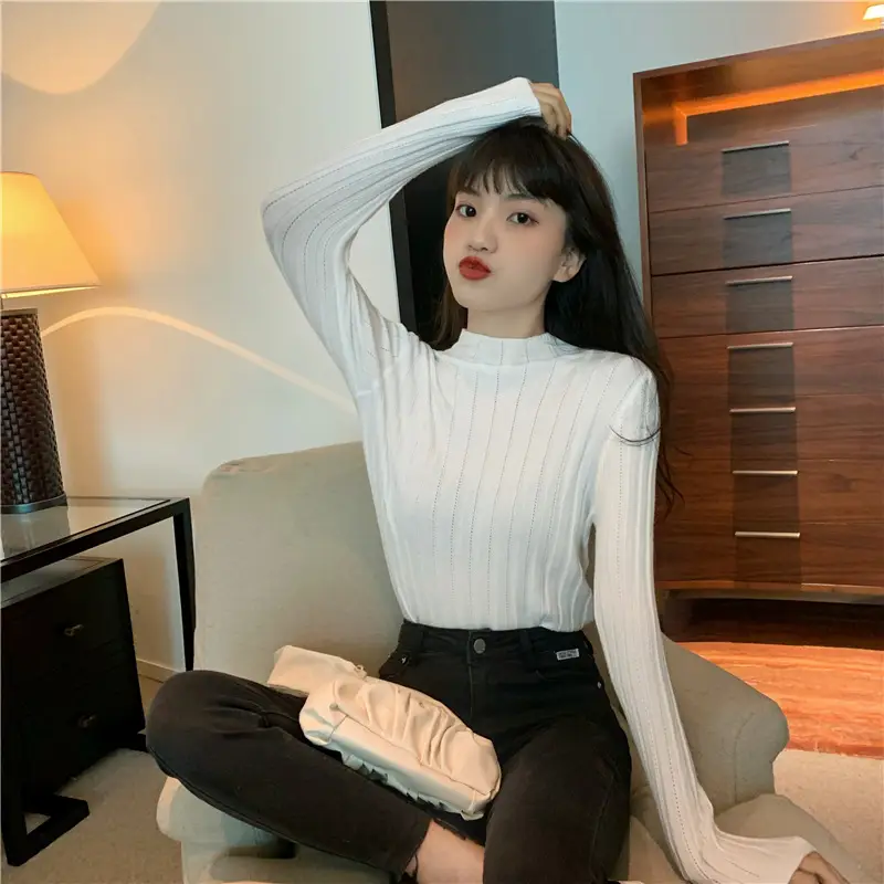 Pink Ribbed Long Sleeve Turtleneck Sweater — feature 55