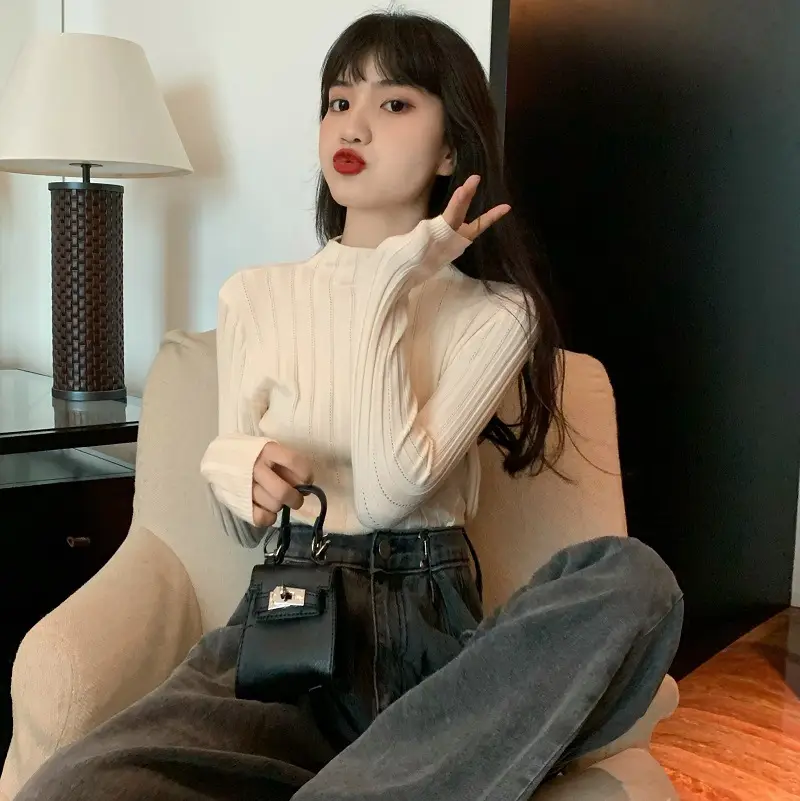 Pink Ribbed Long Sleeve Turtleneck Sweater — feature 56