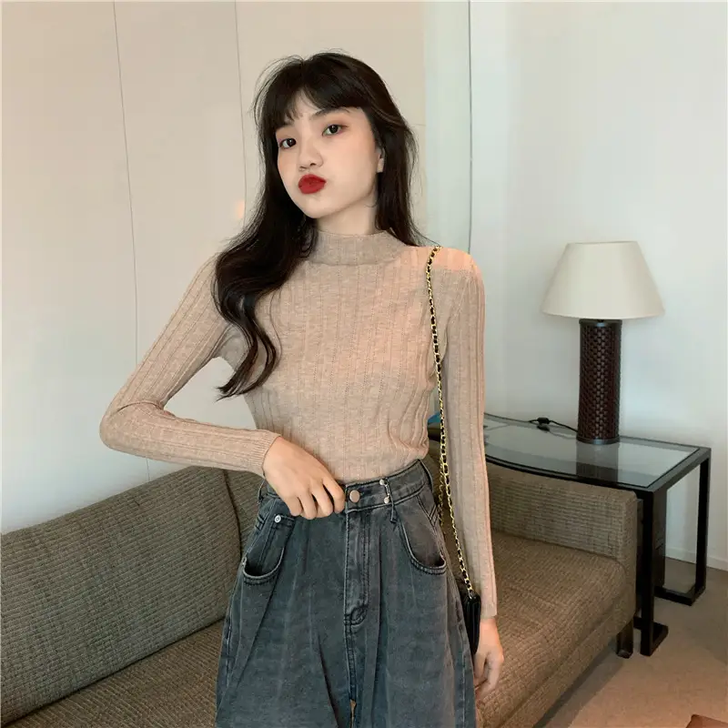 Pink Ribbed Long Sleeve Turtleneck Sweater — feature 58