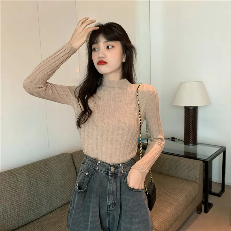 Pink Ribbed Long Sleeve Turtleneck Sweater — feature 59
