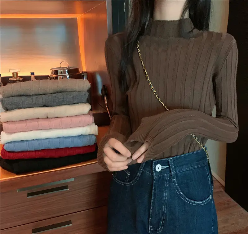 Pink Ribbed Long Sleeve Turtleneck Sweater — feature 6