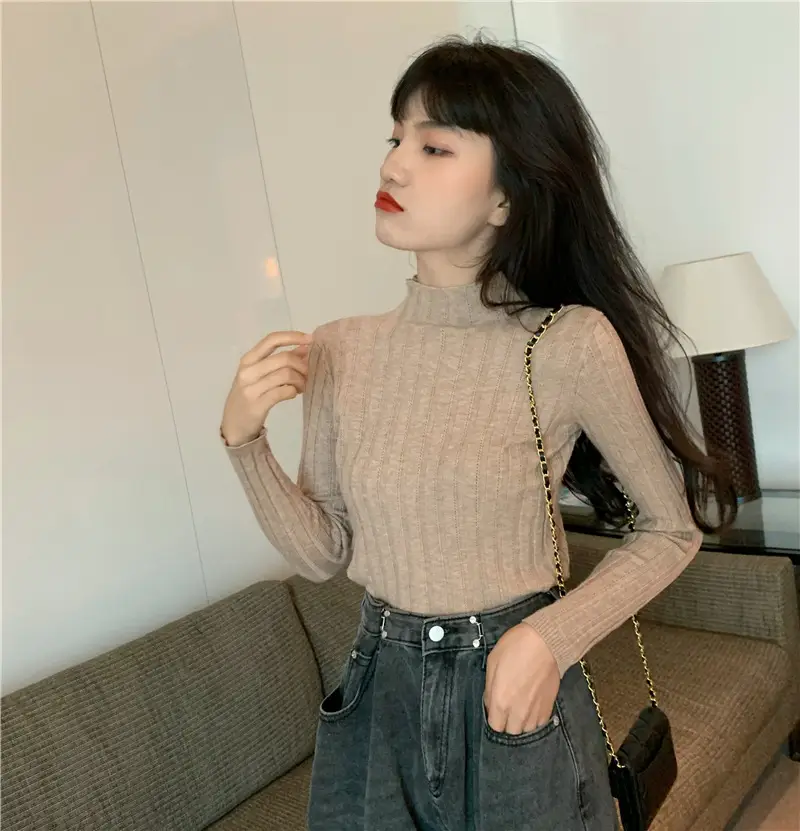 Pink Ribbed Long Sleeve Turtleneck Sweater — feature 60