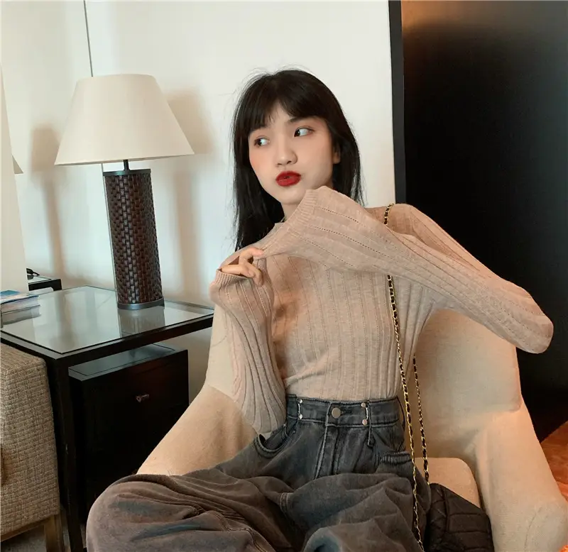 Pink Ribbed Long Sleeve Turtleneck Sweater — feature 61