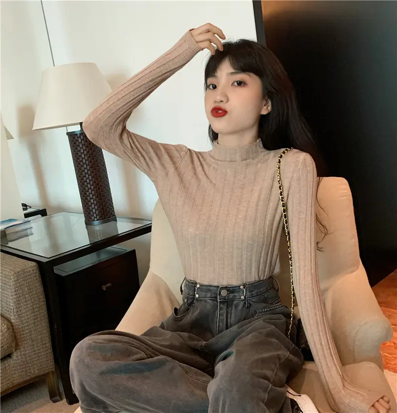 Pink Ribbed Long Sleeve Turtleneck Sweater — feature 62