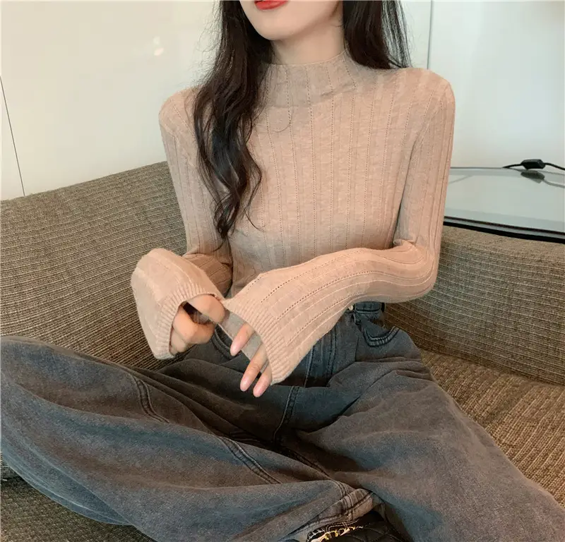Pink Ribbed Long Sleeve Turtleneck Sweater — feature 63