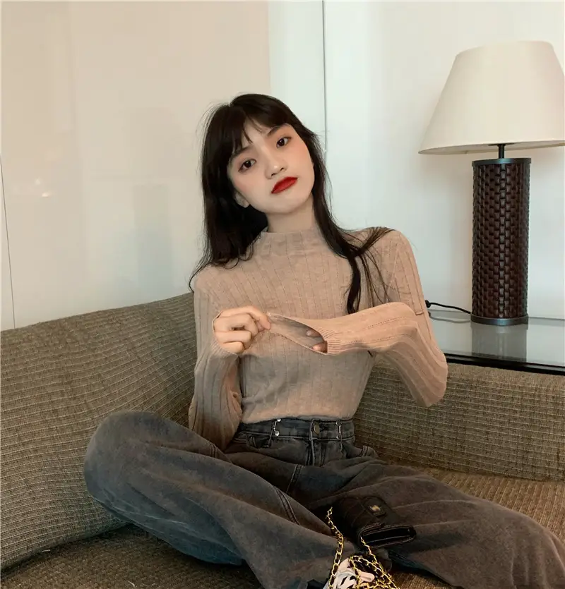 Pink Ribbed Long Sleeve Turtleneck Sweater — feature 64