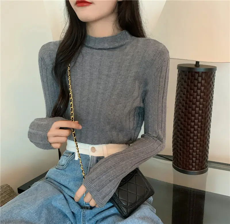 Pink Ribbed Long Sleeve Turtleneck Sweater — feature 67