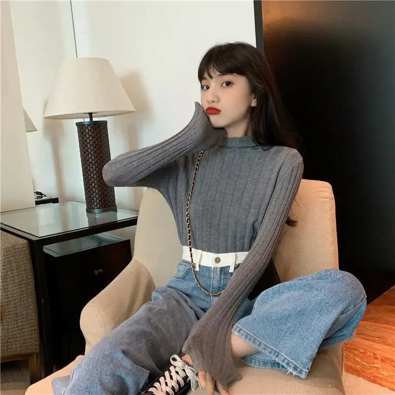 Pink Ribbed Long Sleeve Turtleneck Sweater — feature 68