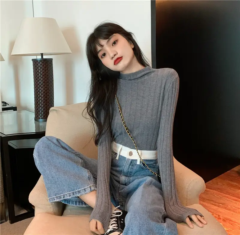 Pink Ribbed Long Sleeve Turtleneck Sweater — feature 69