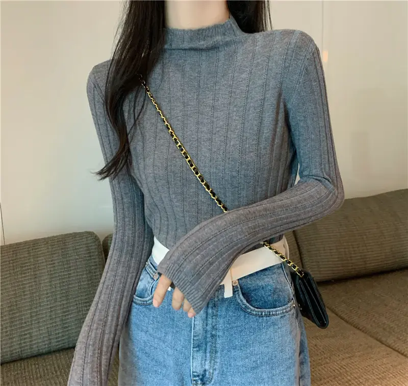 Pink Ribbed Long Sleeve Turtleneck Sweater — feature 70