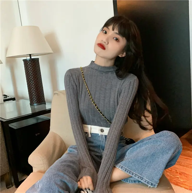 Pink Ribbed Long Sleeve Turtleneck Sweater — feature 71