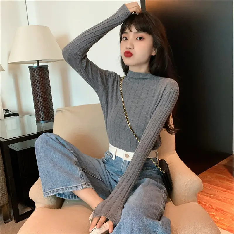 Pink Ribbed Long Sleeve Turtleneck Sweater — feature 72