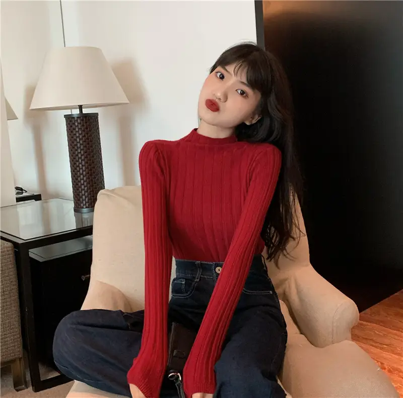 Pink Ribbed Long Sleeve Turtleneck Sweater — feature 73