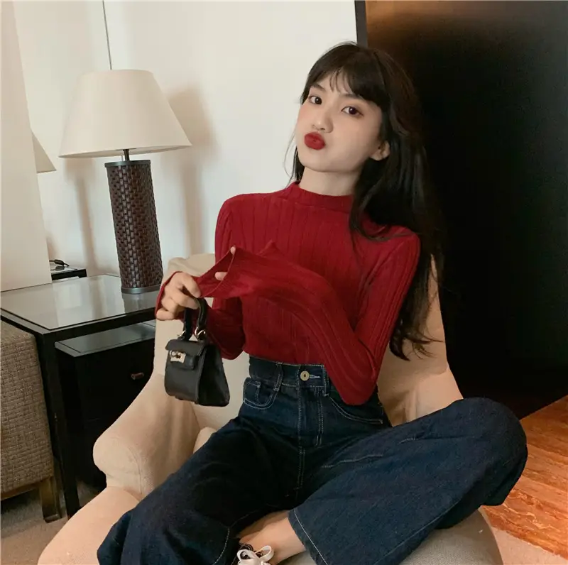 Pink Ribbed Long Sleeve Turtleneck Sweater — feature 74