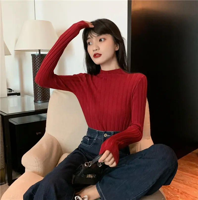 Pink Ribbed Long Sleeve Turtleneck Sweater — feature 75