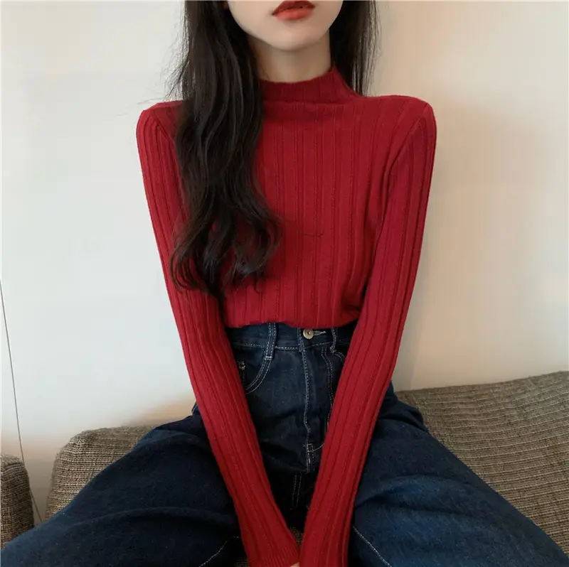 Pink Ribbed Long Sleeve Turtleneck Sweater — feature 76