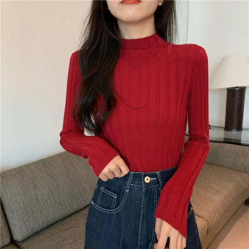 Pink Ribbed Long Sleeve Turtleneck Sweater — feature 77
