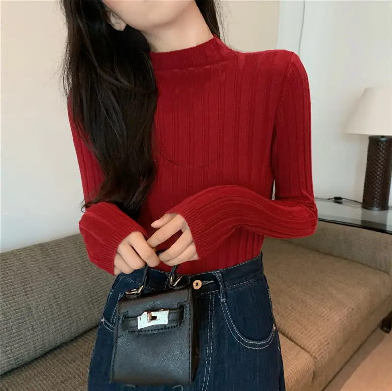Pink Ribbed Long Sleeve Turtleneck Sweater — feature 78