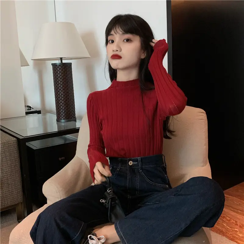 Pink Ribbed Long Sleeve Turtleneck Sweater — feature 79