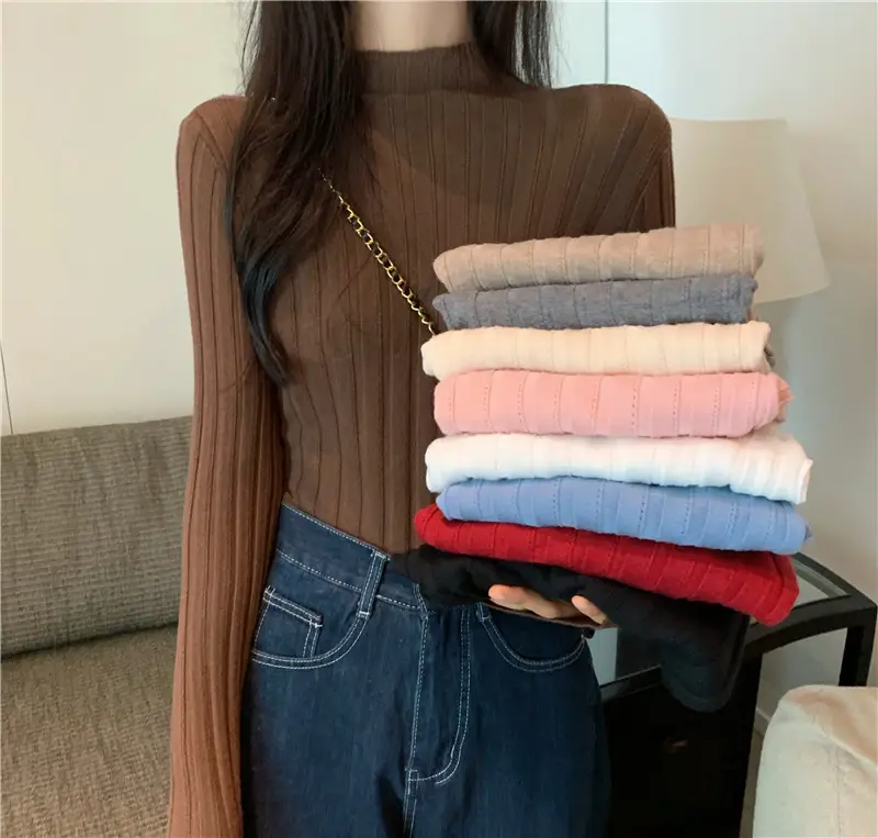 Pink Ribbed Long Sleeve Turtleneck Sweater — feature 8