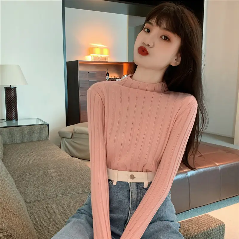 Pink Ribbed Long Sleeve Turtleneck Sweater — feature 81