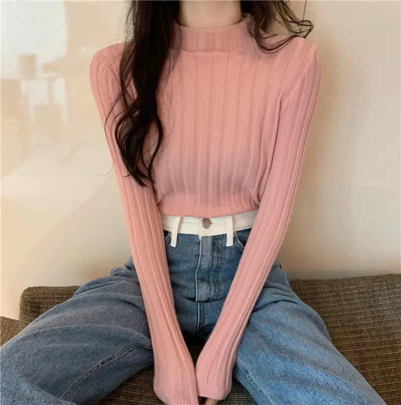 Pink Ribbed Long Sleeve Turtleneck Sweater — feature 82