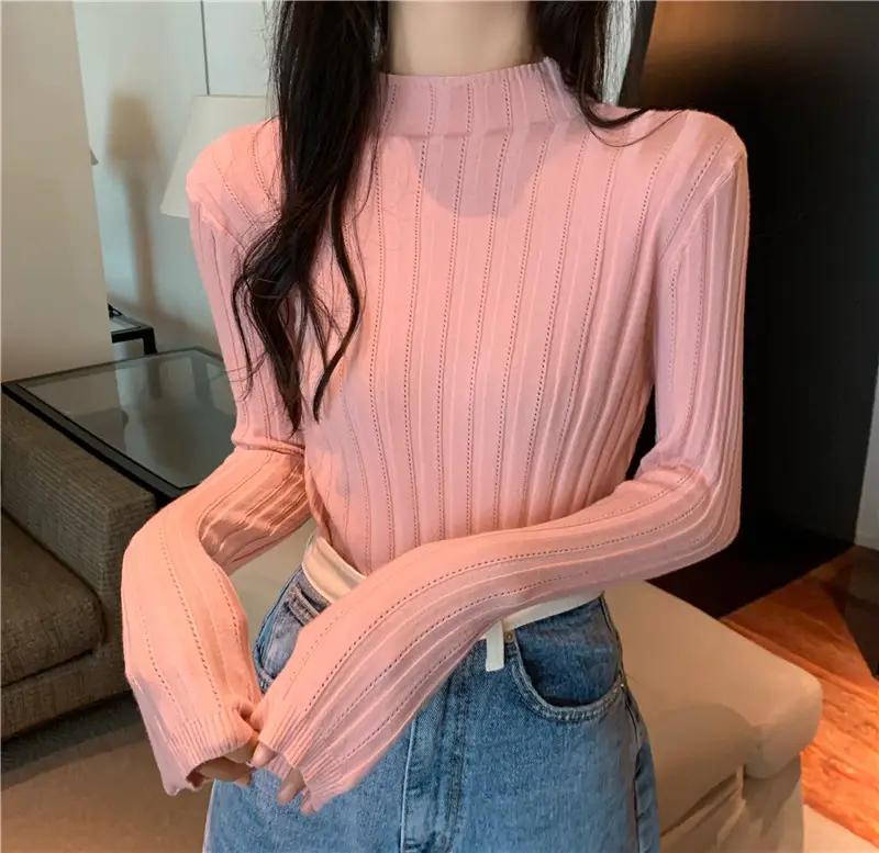 Pink Ribbed Long Sleeve Turtleneck Sweater — feature 84