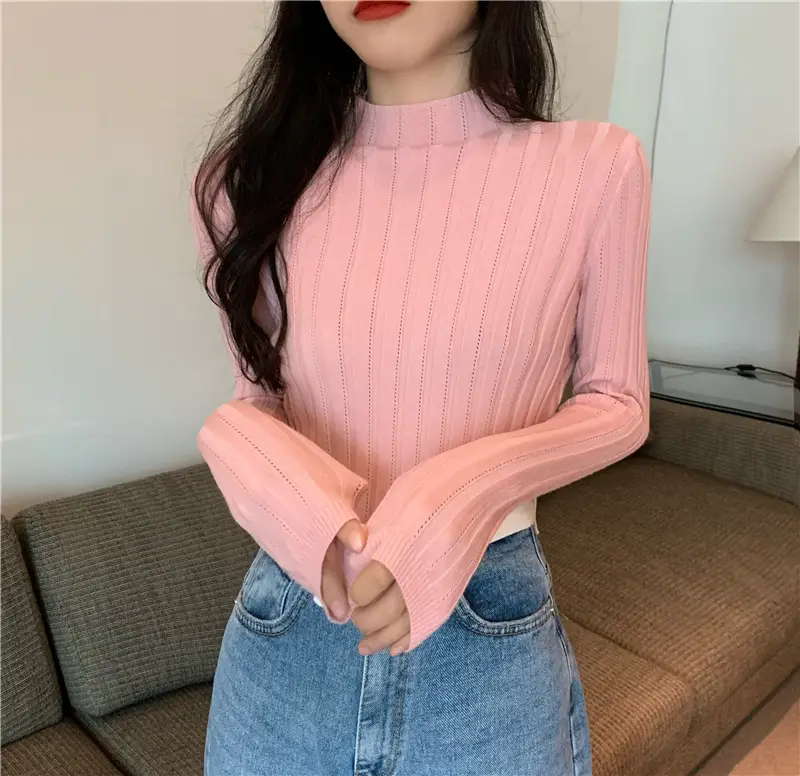 Pink Ribbed Long Sleeve Turtleneck Sweater — feature 86