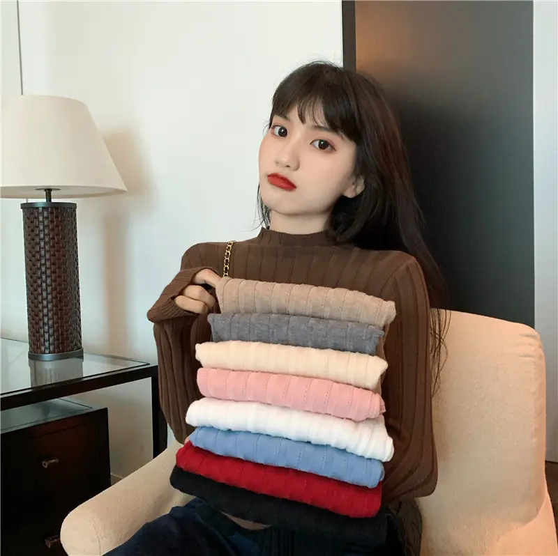 Pink Ribbed Long Sleeve Turtleneck Sweater — feature 9