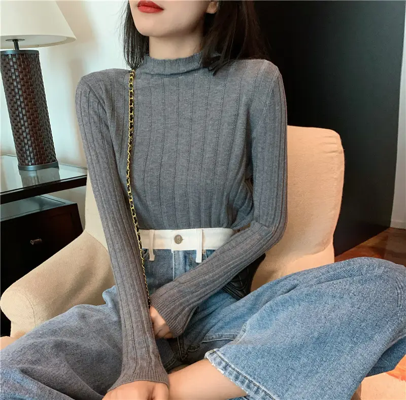 Pink Ribbed Long Sleeve Turtleneck Sweater - Image 5