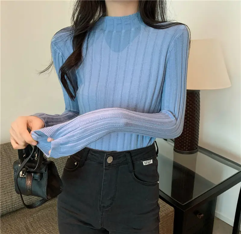 Pink Ribbed Long Sleeve Turtleneck Sweater - Image 7