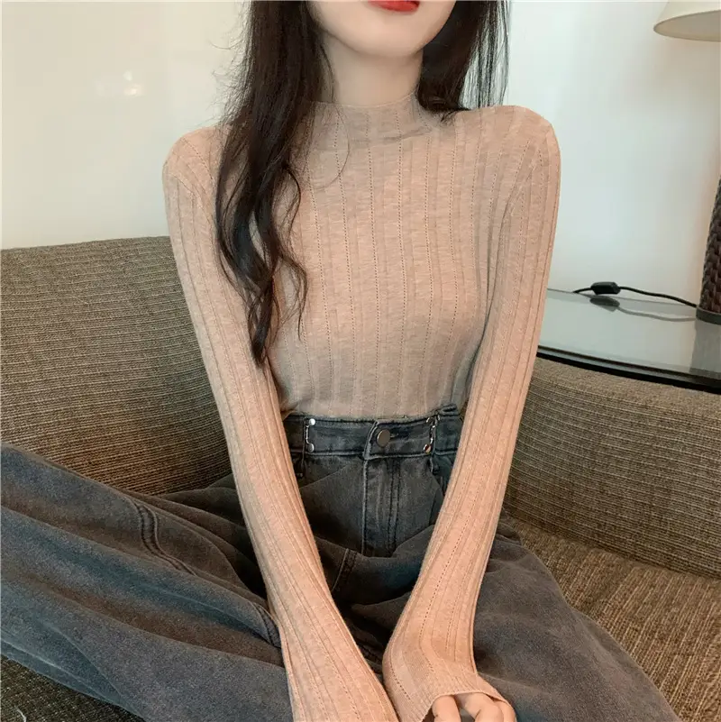 Pink Ribbed Long Sleeve Turtleneck Sweater - Image 9