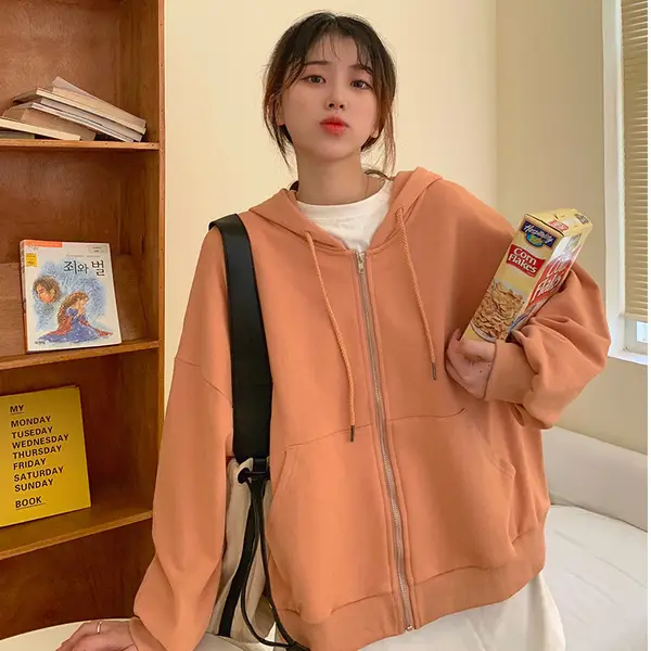 Women Black Hooded Sweatshirt Coat 2023 Spring Autumn Loose Fit - Image 12