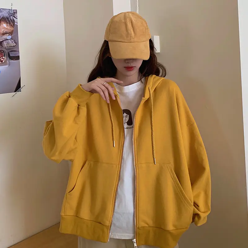 Women Black Hooded Sweatshirt Coat 2023 Spring Autumn Loose Fit - Image 3