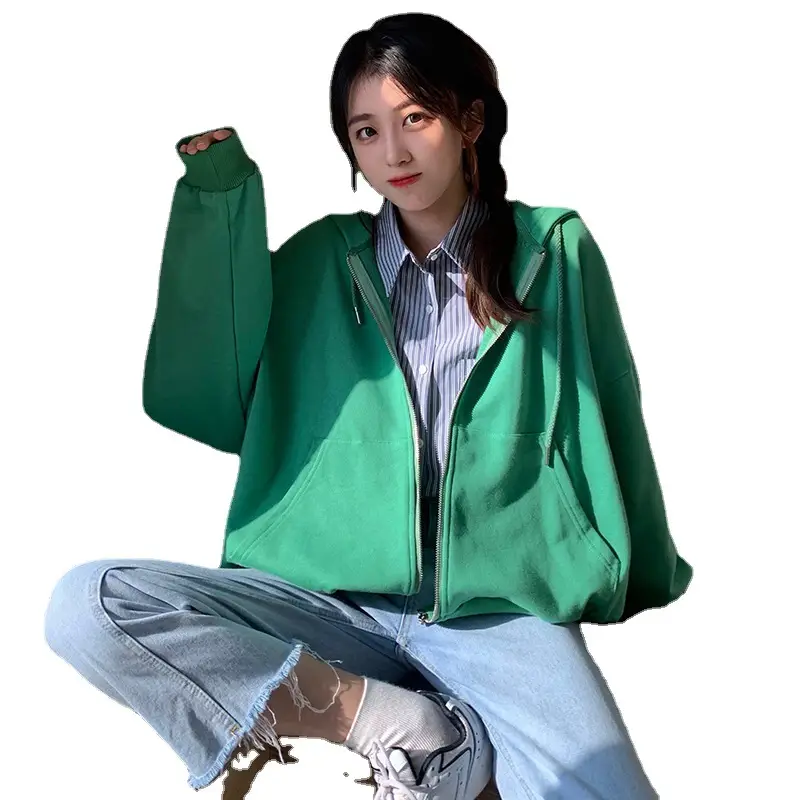 Women Black Hooded Sweatshirt Coat 2023 Spring Autumn Loose Fit - Image 13