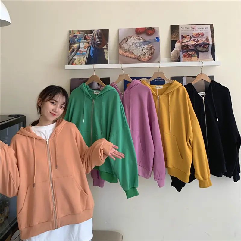 Women Black Hooded Sweatshirt Coat 2023 Spring Autumn Loose Fit — feature 1