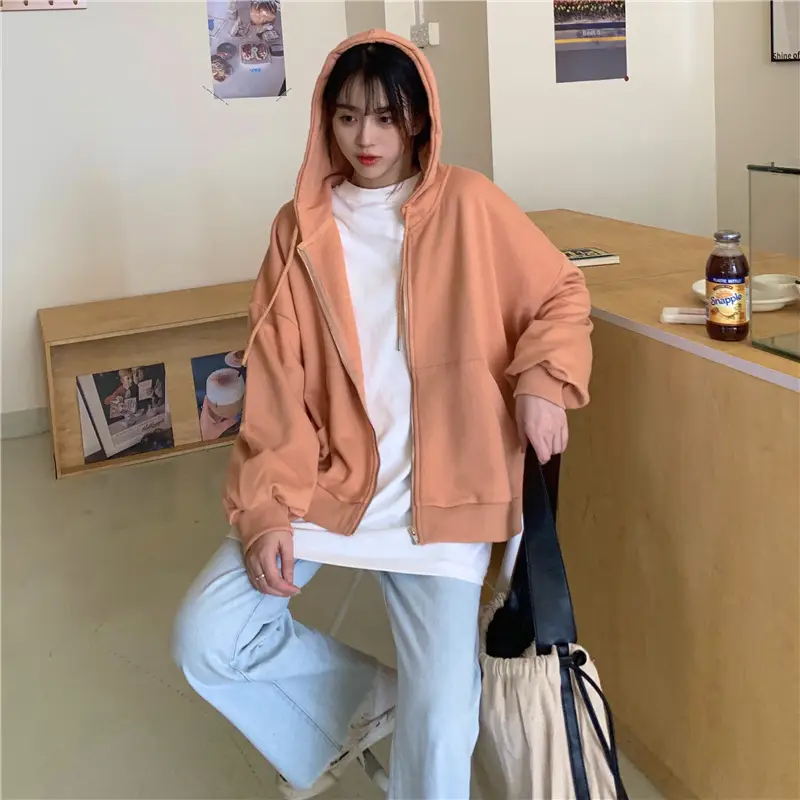 Women Black Hooded Sweatshirt Coat 2023 Spring Autumn Loose Fit — feature 10
