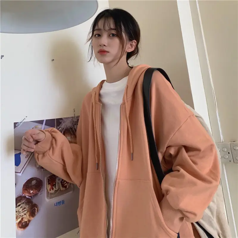 Women Black Hooded Sweatshirt Coat 2023 Spring Autumn Loose Fit — feature 12