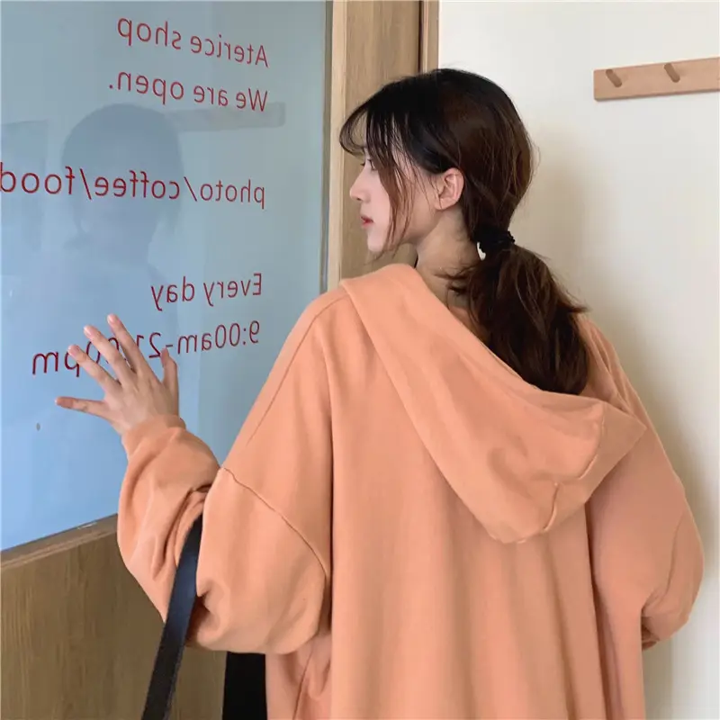 Women Black Hooded Sweatshirt Coat 2023 Spring Autumn Loose Fit — feature 13