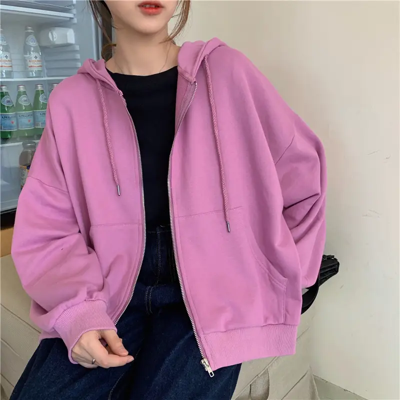 Women Black Hooded Sweatshirt Coat 2023 Spring Autumn Loose Fit — feature 16