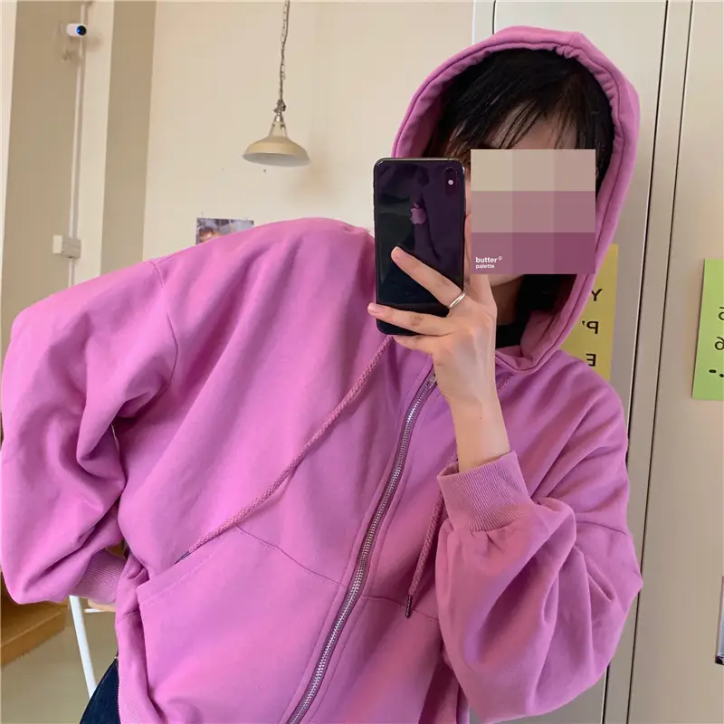 Women Black Hooded Sweatshirt Coat 2023 Spring Autumn Loose Fit — feature 17