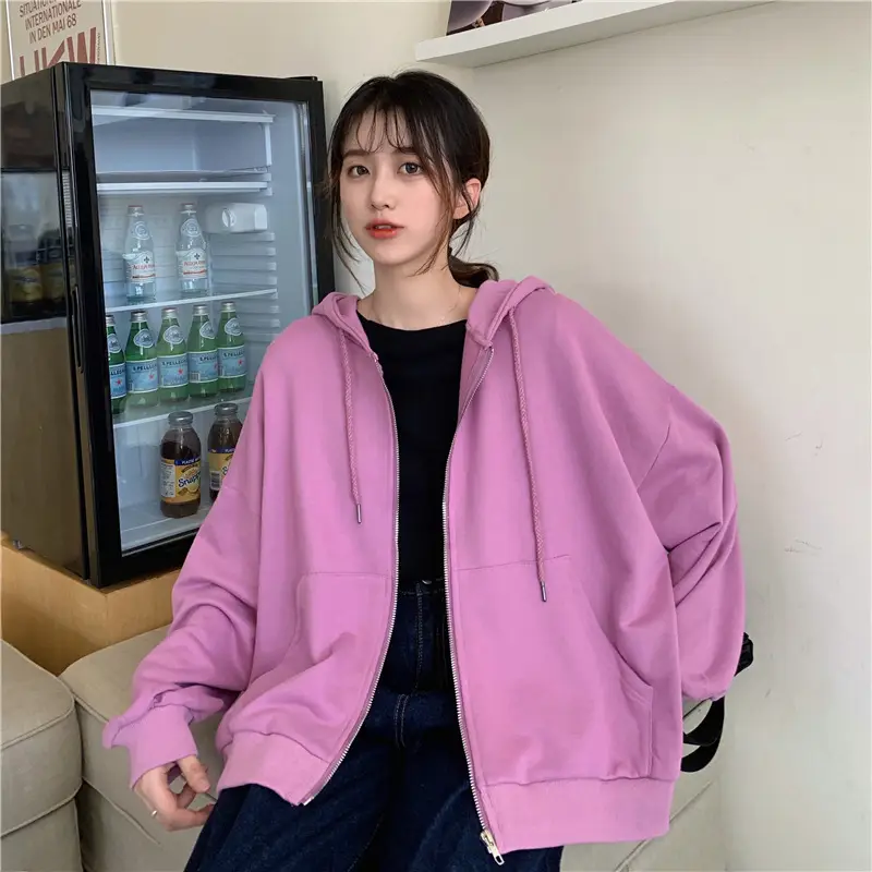 Women Black Hooded Sweatshirt Coat 2023 Spring Autumn Loose Fit — feature 18