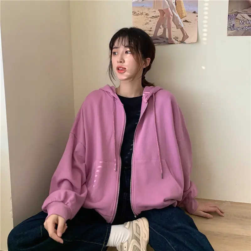 Women Black Hooded Sweatshirt Coat 2023 Spring Autumn Loose Fit — feature 23