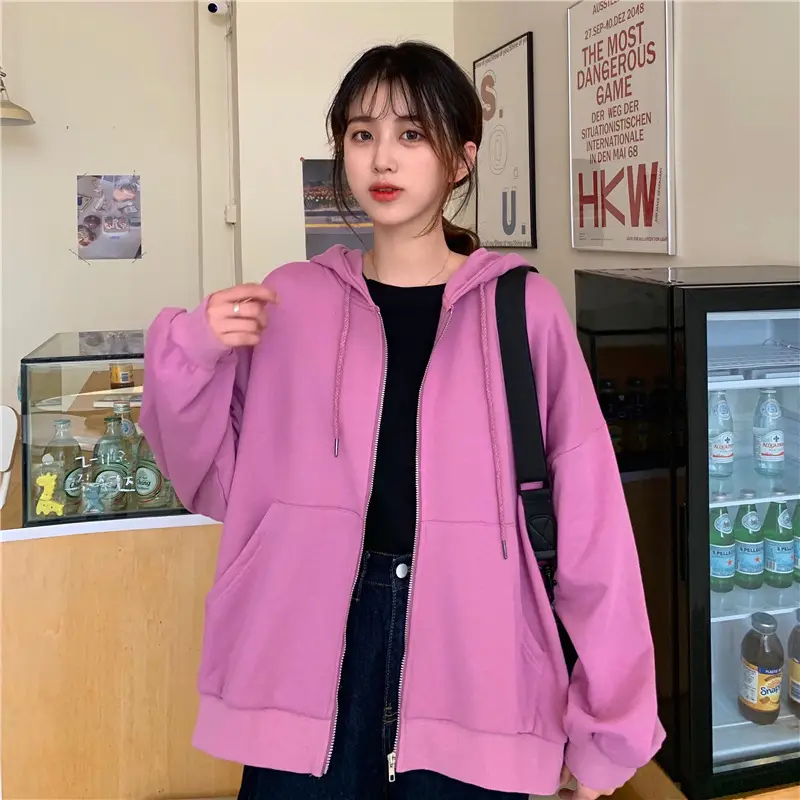Women Black Hooded Sweatshirt Coat 2023 Spring Autumn Loose Fit — feature 24
