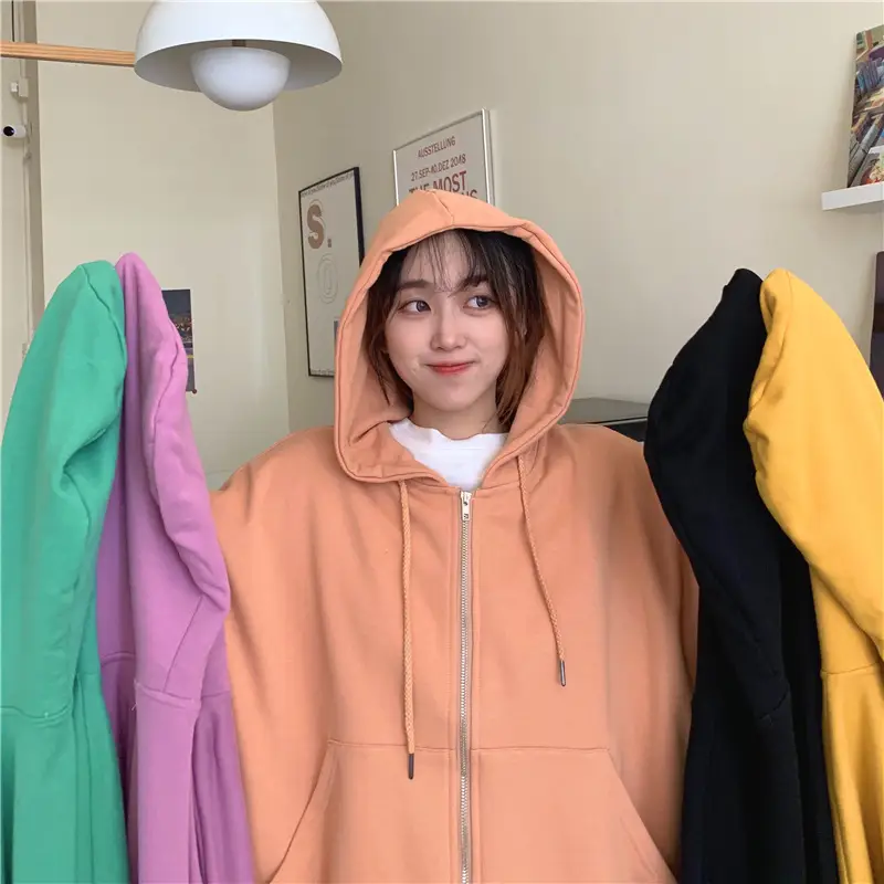 Women Black Hooded Sweatshirt Coat 2023 Spring Autumn Loose Fit — feature 3