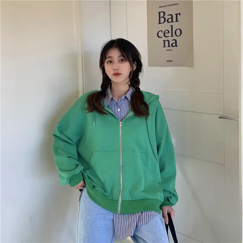 Women Black Hooded Sweatshirt Coat 2023 Spring Autumn Loose Fit — feature 36