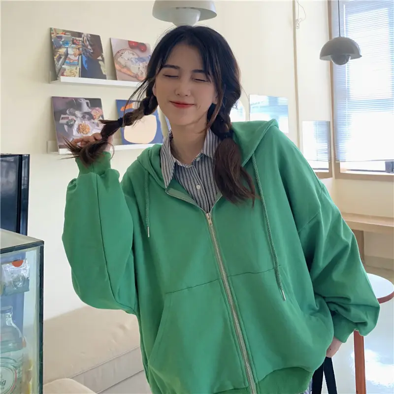 Women Black Hooded Sweatshirt Coat 2023 Spring Autumn Loose Fit — feature 37