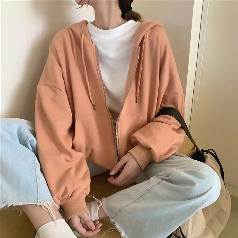 Women Black Hooded Sweatshirt Coat 2023 Spring Autumn Loose Fit — feature 4