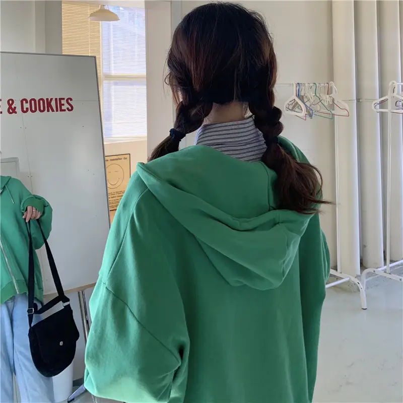 Women Black Hooded Sweatshirt Coat 2023 Spring Autumn Loose Fit — feature 40